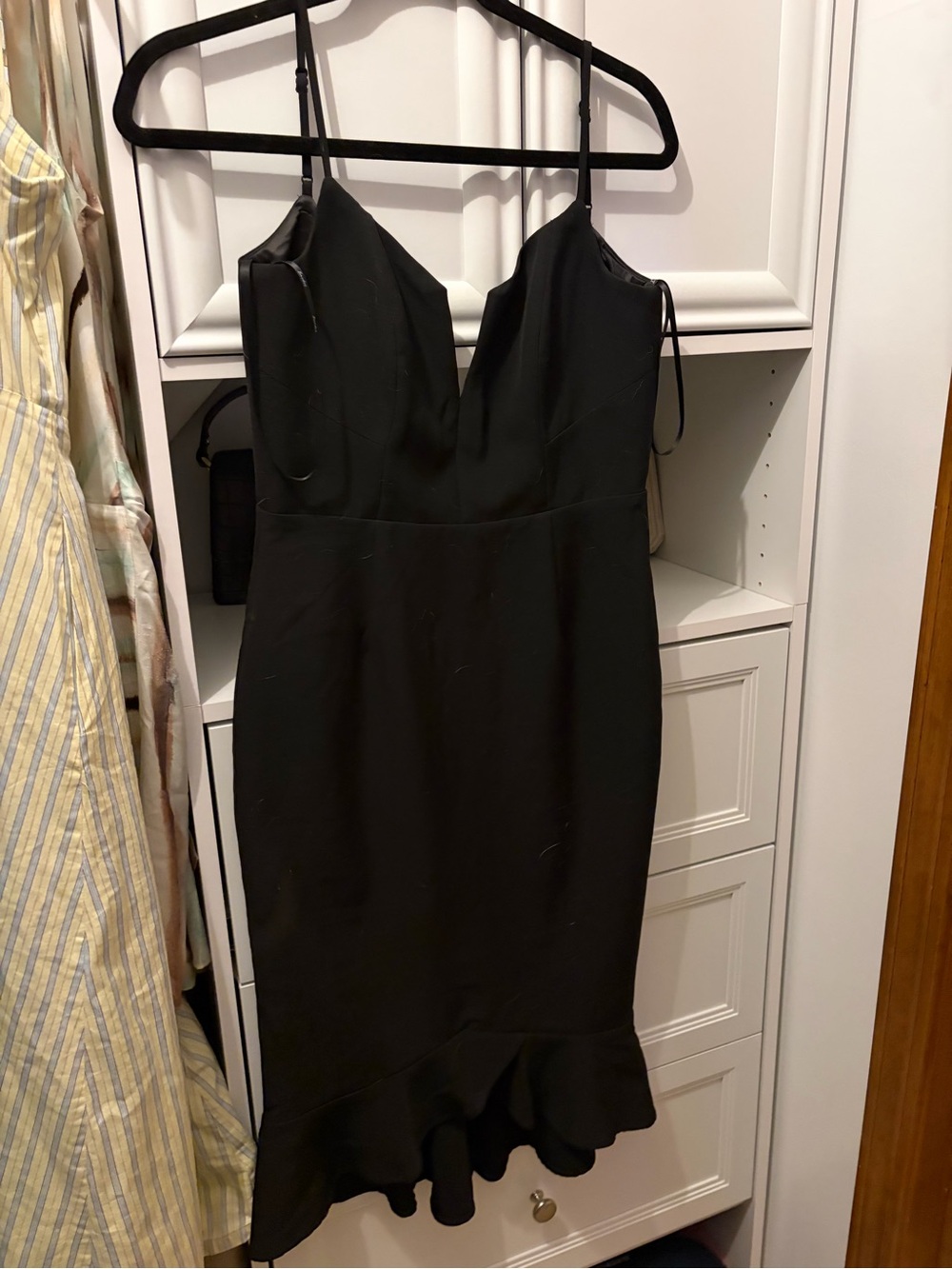 Black Ruffled-Hem Spaghetti Strap Dress - Women